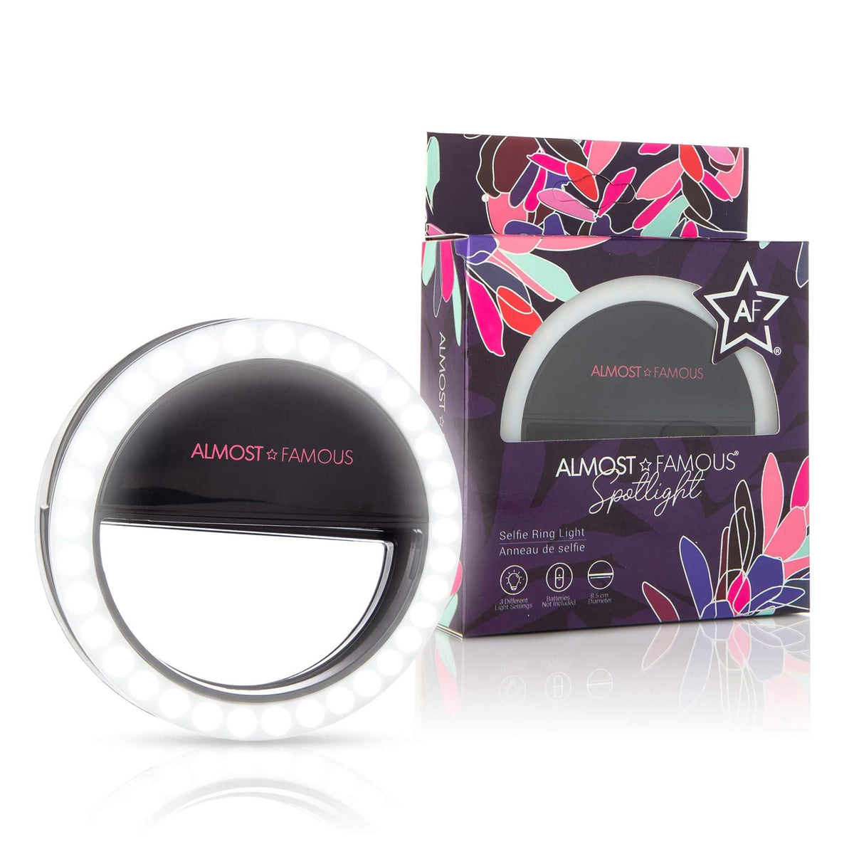Black Almost Famous Hair Spotlight LED Selfie Light accessory with adjustable brightness and compact design for improved selfies.