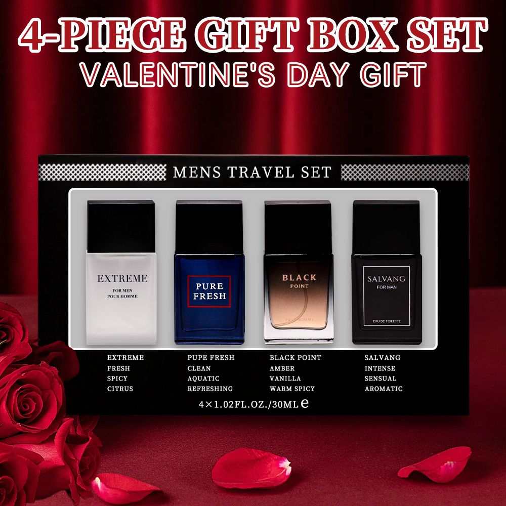 Doba men's 4-piece Eau De Toilette spray set with four different fragrances in 1.02 fl oz bottles, ideal for gifts and daily wear