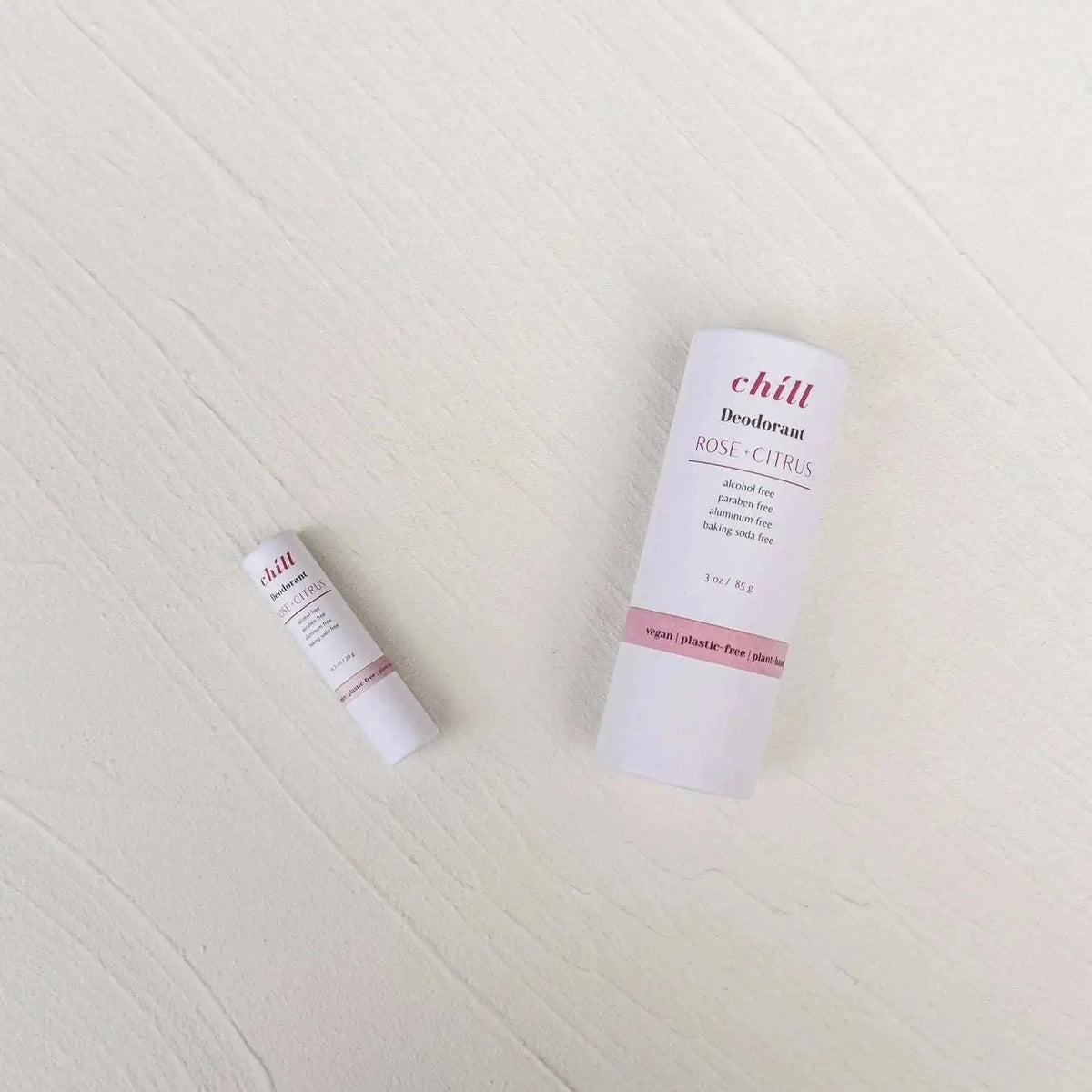 Plantish Natural Deodorant Stick in Rose and Citrus scent, showing the sleek white container with rose and citrus illustrations.