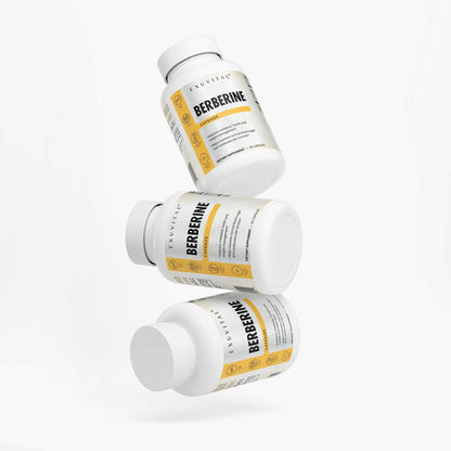 Exuvital Berberine supplement label for weight management showing supplement bottle and label design.