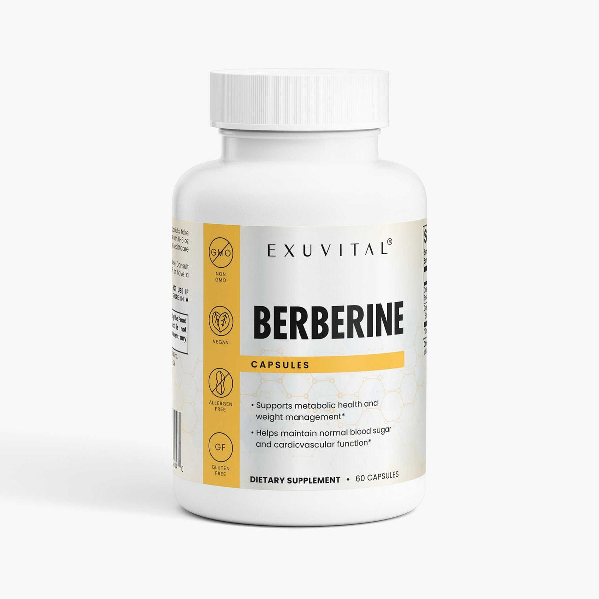 Exuvital Berberine supplement label for weight management with natural herbal ingredients