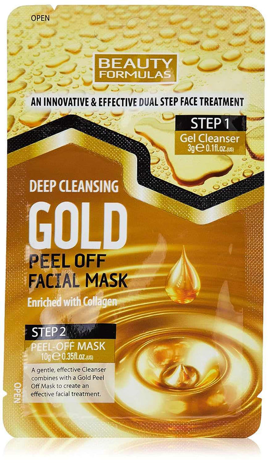 Beauty Formulas Deep Cleansing Gold Peel Off Facial Mask, 10g, showing the gold-colored mask ready for application.