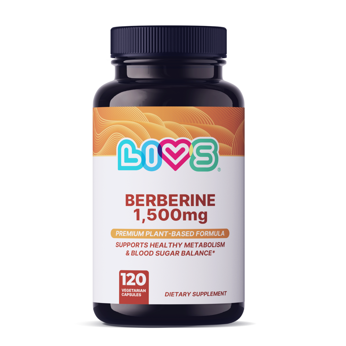 LIVS Berberine 1,500mg capsules, dietary supplement bottles with capsules in blister pack, for blood sugar support.