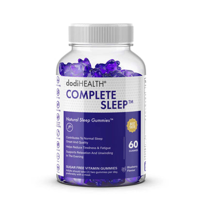 Dodihealth Complete Sleep Gummies with magnesium and valerian root, sugar-free dietary supplement for restful sleep.