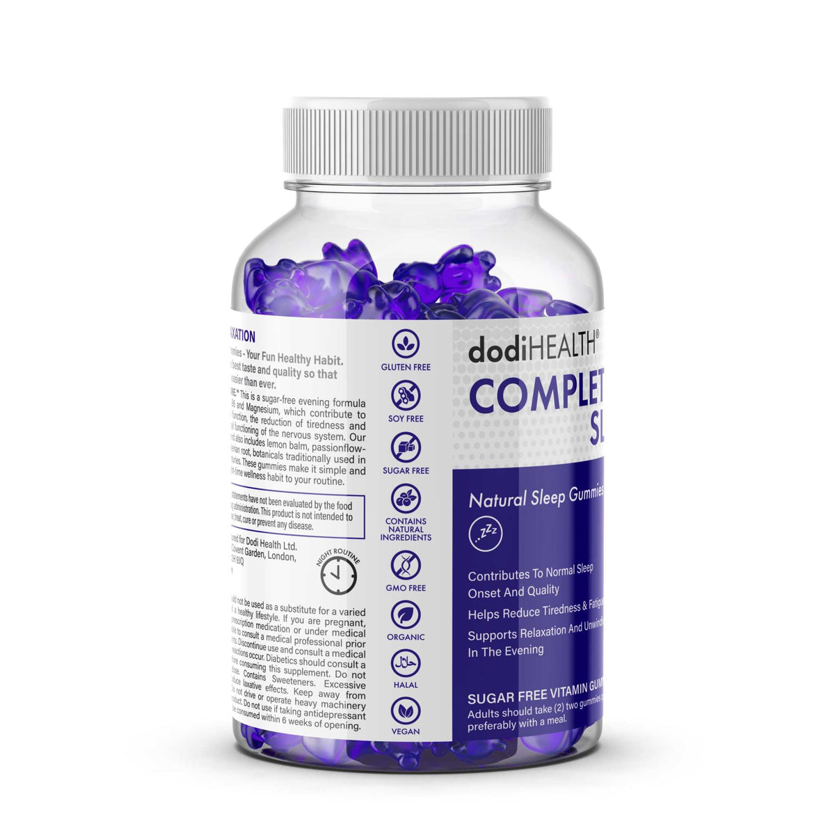 Dodihealth Complete Sleep Gummies with magnesium and valerian root, sugar-free supplement for restful sleep, shown in the image.