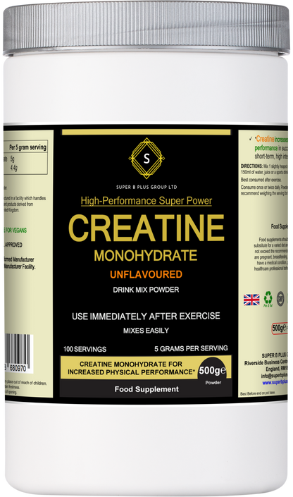 Front view of SUPER B PLUS GROUP LTD Creatine Monohydrate Meal Shake container with label and product details.