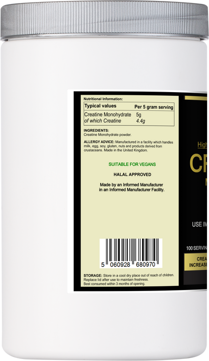 Side view of a Super B Plus Group Ltd Creatine Monohydrate Meal Shake container with label visible.