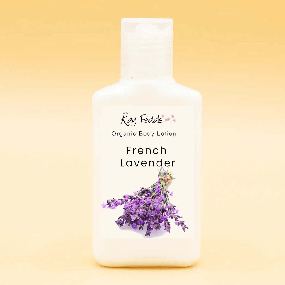 French Lavender Bundle organic body lotion in a white plastic bottle with a lavender flower illustration and black text label