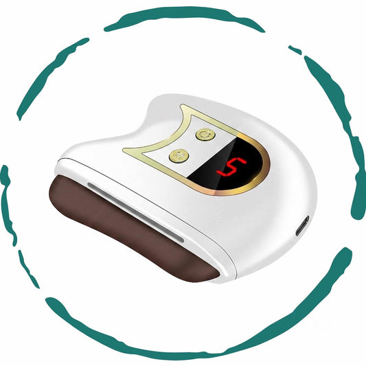 BeNat electric Gua Sha facial massager with smooth stone surface for facial sculpting and skin relaxation.