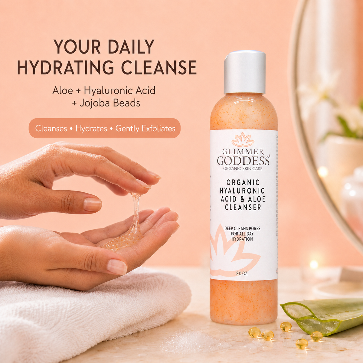 Organic Hydrating Facial Cleanser with Exfoliating Jojoba Beads – 8 oz-1