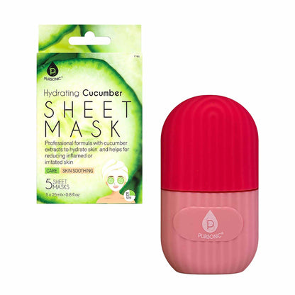 Ice Cube Facial Roller Massager & Hydrating Cucumber Sheet Masks – Your Ultimate Skincare Refresh Kit-0