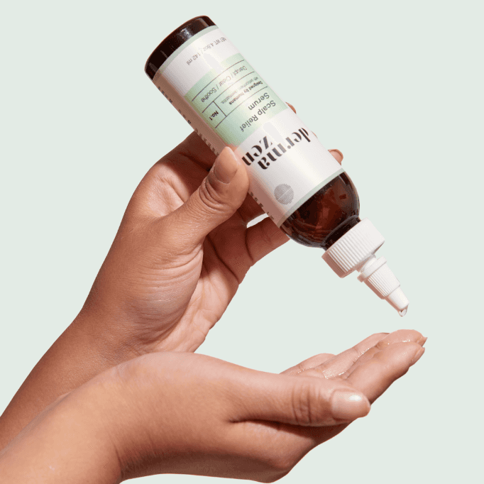 Topical Calming Seborrheic Serum by Dermazen, featuring a dropper bottle and soothing serum inside.
