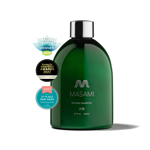 Masami Mekabu Hydrating Shampoo bottle, award-winning shampoo with natural ingredients, designed for nourishing and moisturizing hair.