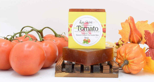 Natural tomato-scented crafted soap bar by Kay Pedals, 4.5oz, showcasing a vibrant, handcrafted soap with a tomato theme.