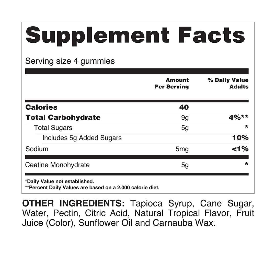Tapioca Creatine Gummies from Your Label, showing colorful gummy supplements shaped for easy consumption.
