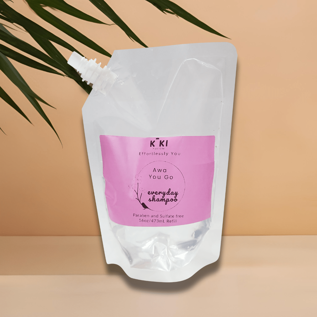 Everyday Lightweight Shampoo refill pouch with white flexible spout and pink label, clear plastic packaging, 473ml size.