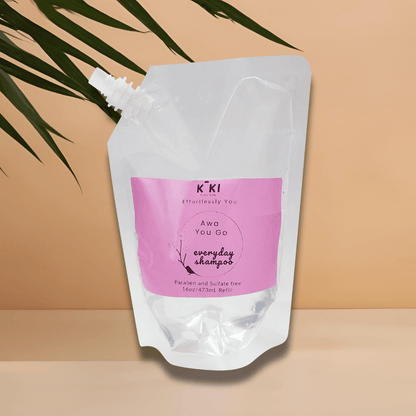 Everyday Lightweight Shampoo refill pouch with white flexible spout and pink label, clear plastic packaging, 473ml size.