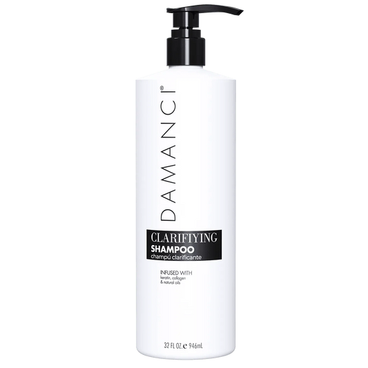 DAMANCI clarifying shampoo bottle, sulfate-free hair care product for deep cleansing and scalp refreshment.