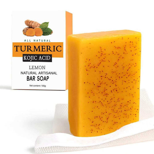 Natural turmeric soap for face and body, 100g lemon artisanal turmeric bar soap with kojic acid.