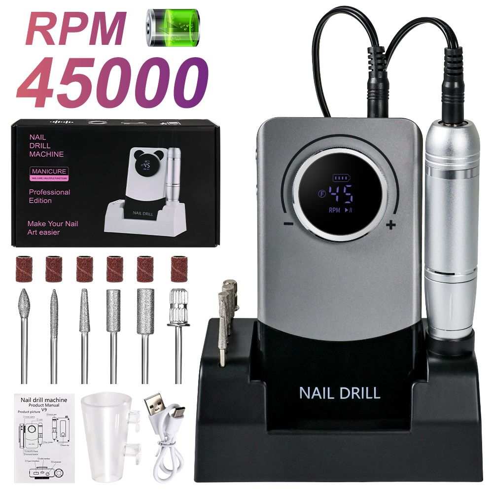 Portable Doba electric nail drill with rechargeable design, 45000 RPM nail file kit for acrylic, manicure, and pedicure at salon or home