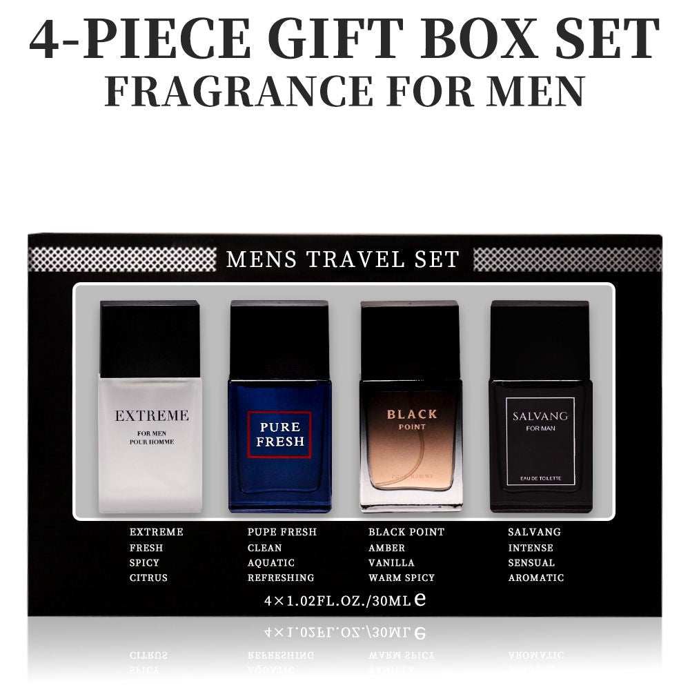 Doba 4-piece men's eau de toilette spray set with four different fragrances in 1.02 fl oz bottles, ideal for gifting and daily wear