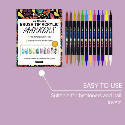 Doba Nymixa double-ended nail art graffiti pen set with bright colors, quick-drying ink, ideal for beginners and easy application.