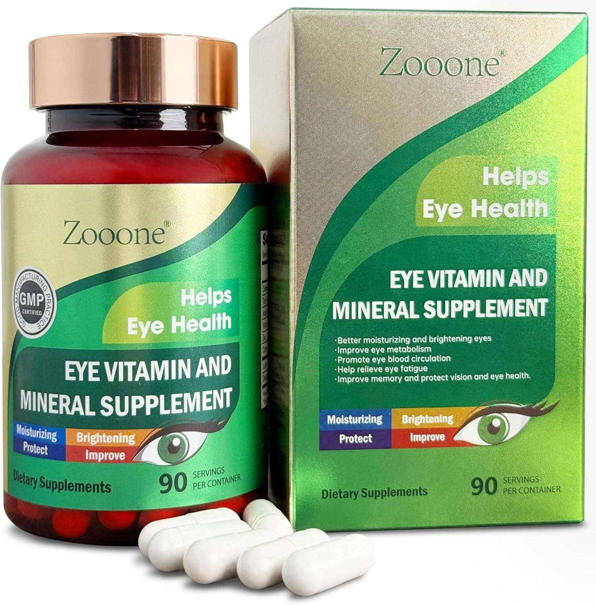 Doba Zooone eye vitamins with lutein, zeaxanthin, vitamins C and E, zinc, copper in a bottle for eye health support for adults