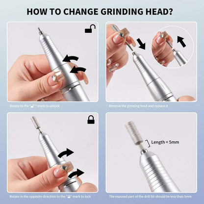 Doba portable electric nail drill with 45000 RPM, rechargeable cordless nail file for acrylic, manicure, and pedicure use.