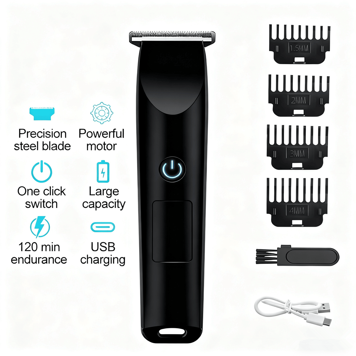 Doba Men Pro Electric Hair Clippers and Beard Trimmer in black, with adjustable blades and ergonomic design for grooming.