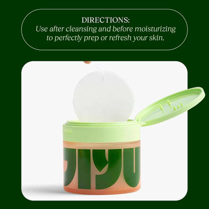 Doba JiYu Toning Polish Pads for Korean skincare, featuring snail mucin, niacinamide, and peptides, in a 100-count container.
