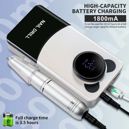 Doba portable electric nail drill with 45000 RPM, rechargeable cordless nail file kit for acrylic, manicure, and pedicure.