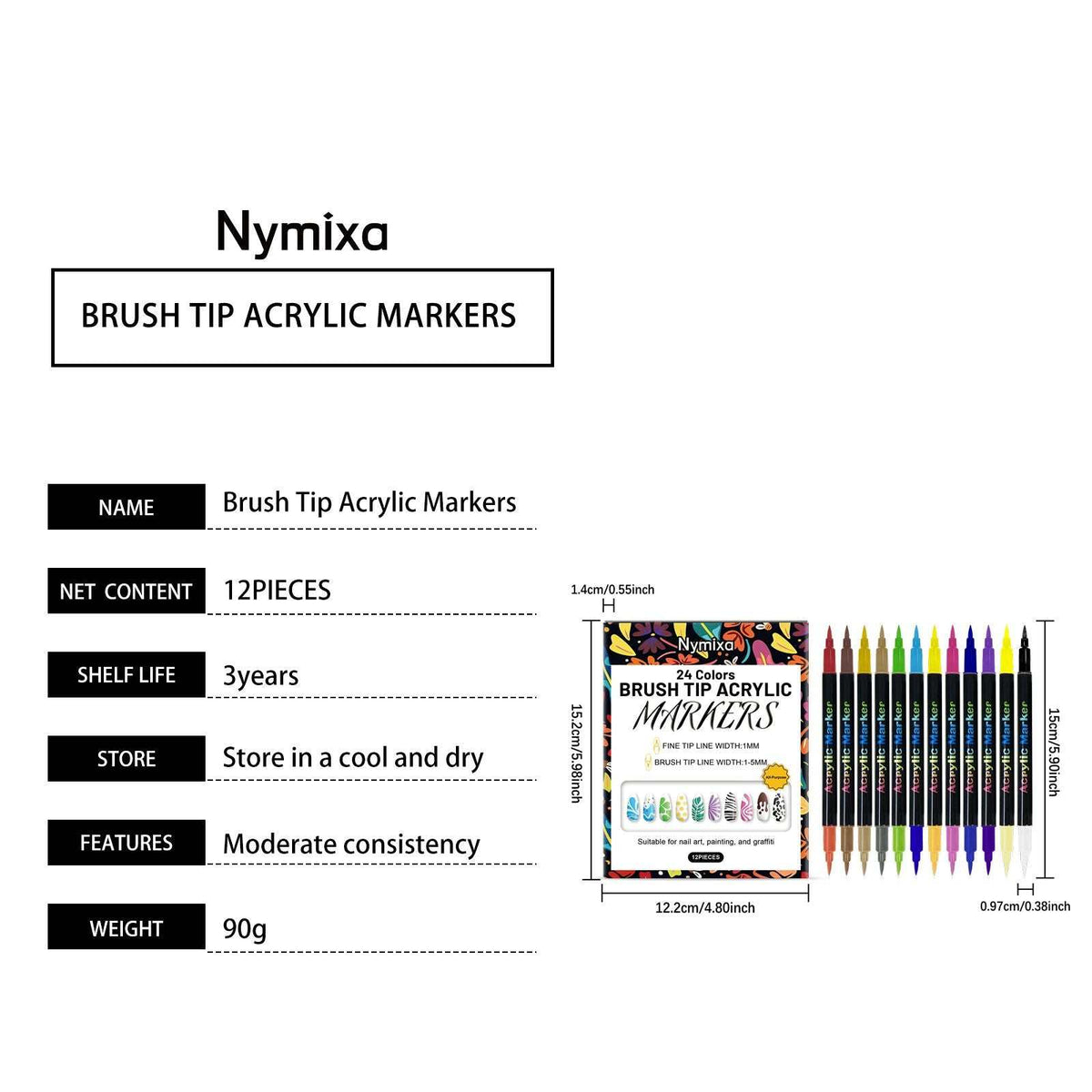 Doba Nymixa double-ended nail art graffiti pen set with bright, quick-drying colors, perfect for beginners' nail designs.