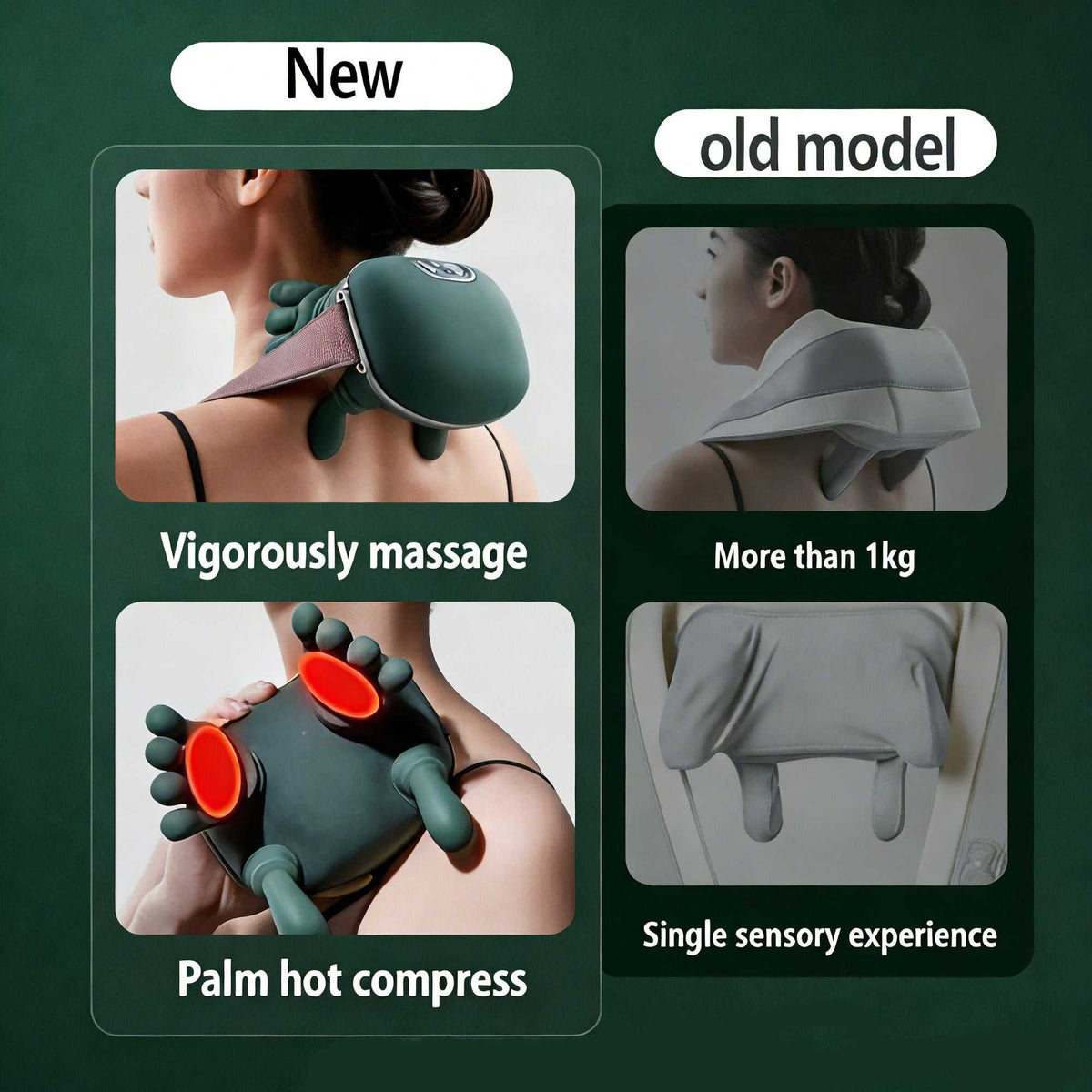 Doba cordless neck and shoulder massager with heat, deep tissue design, portable and rechargeable for pain relief.