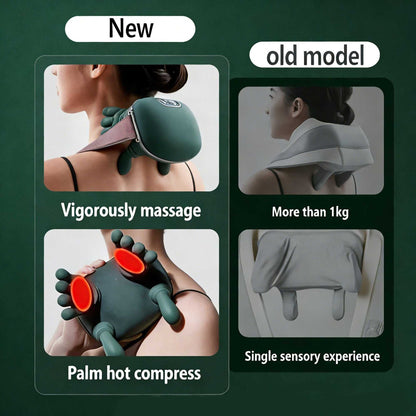 Doba cordless neck and shoulder massager with heat, deep tissue design, portable and rechargeable for pain relief.