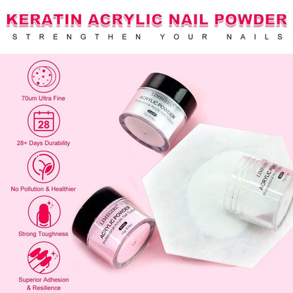 Doba acrylic nail kit with three powders, monomer, glitter, UV LED lamp, gel polish, and professional nail tools for DIY extensions