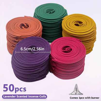 Doba 50pcs spiral incense coils including lemongrass, rose, jasmine, lavender, orange for air purification, yoga, meditation, and relaxation.