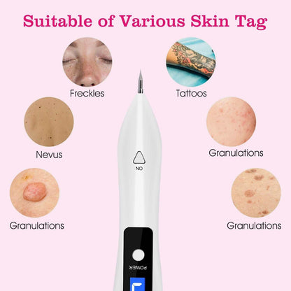 Doba skin tag repair kit with LCD display, USB charging, adjustable levels, and six replaceable needles for home beauty treatments.