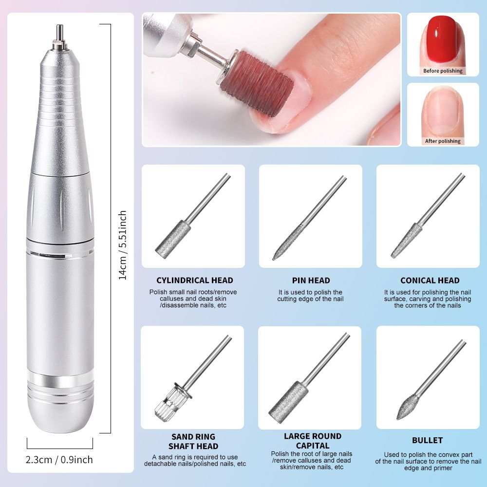 Doba portable electric nail drill with rechargeable battery, showing a sleek cordless nail file for acrylic, manicure, and pedicure use
