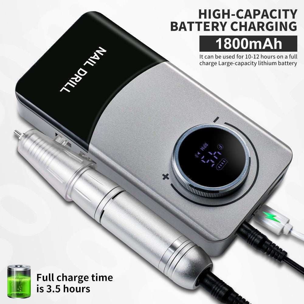 Doba electric nail drill with rechargeable cordless design, 45000 RPM, used for acrylic nails, manicure, and pedicure at salon or home