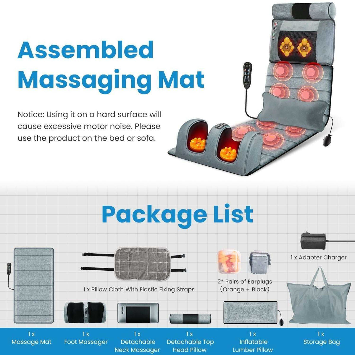 Assembled full body electric massage mat with heating and vibration features, ideal for relaxation and stress relief.