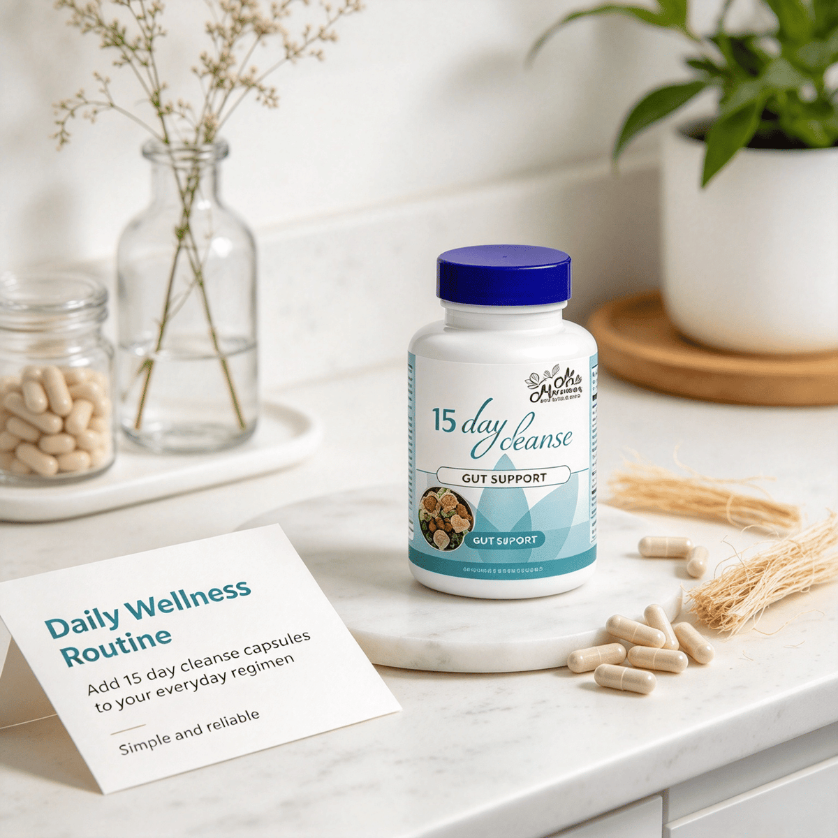 Doba Botanical Blend Gut Wellness Capsules with natural plant extracts, dietary supplement for daily digestive support in a clear bottle