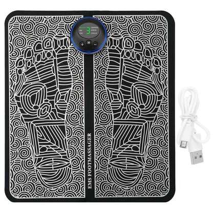 Doba EMS foot massage pad with electric stimulator for leg muscle relaxation and pain relief, rechargeable and reshaping.