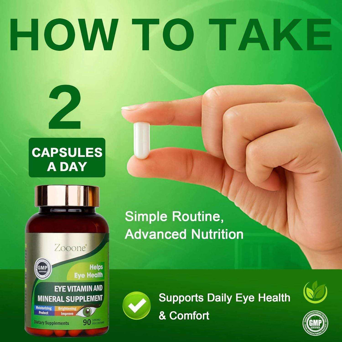 Doba Zooone Lutein and Zeaxanthin eye vitamins bottle with 90 capsules, supporting vision and eye health for adults and seniors.