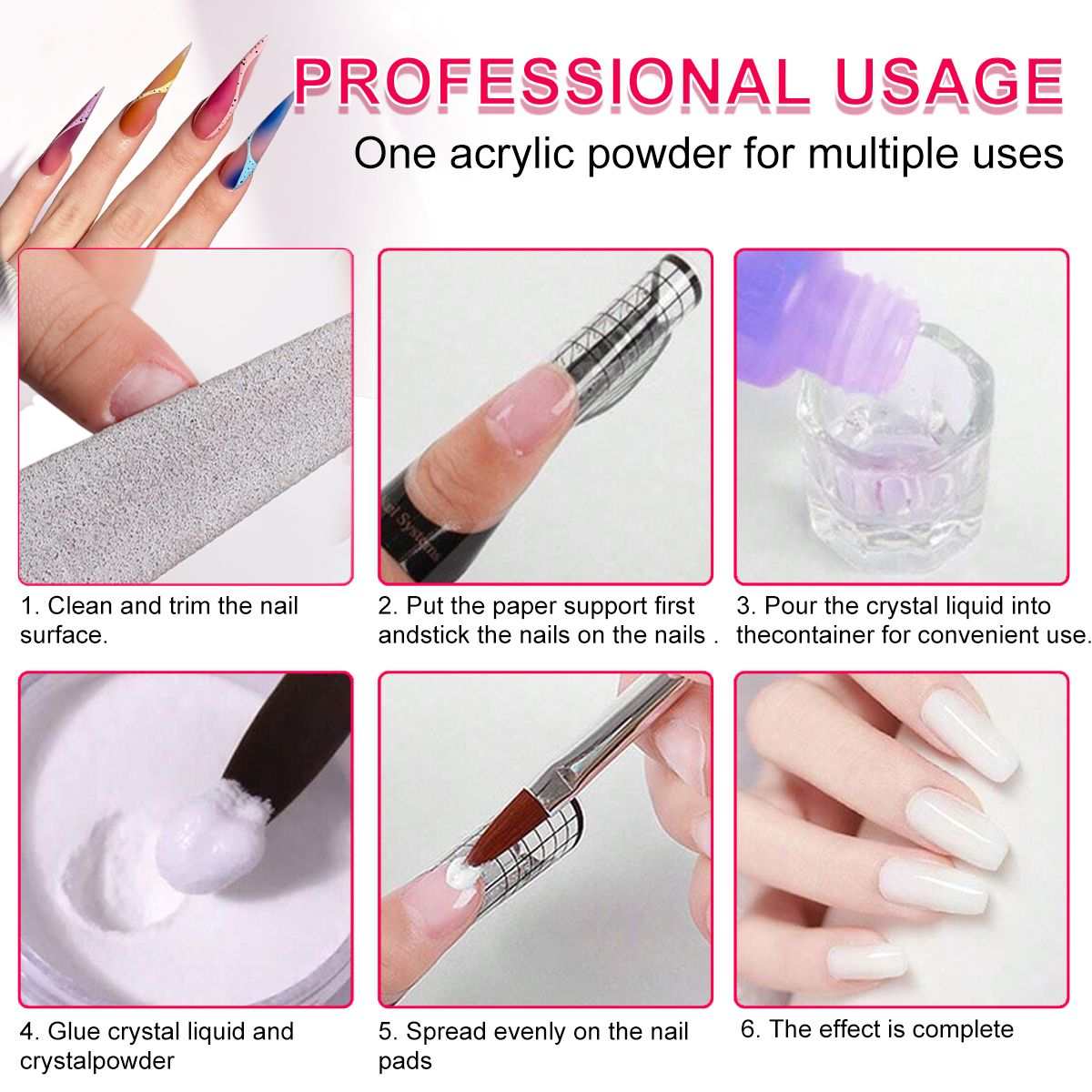 Doba acrylic nail kit with acrylic powders, monomer, glitter, UV LED lamp, gel polish, and professional nail tools for DIY extensions