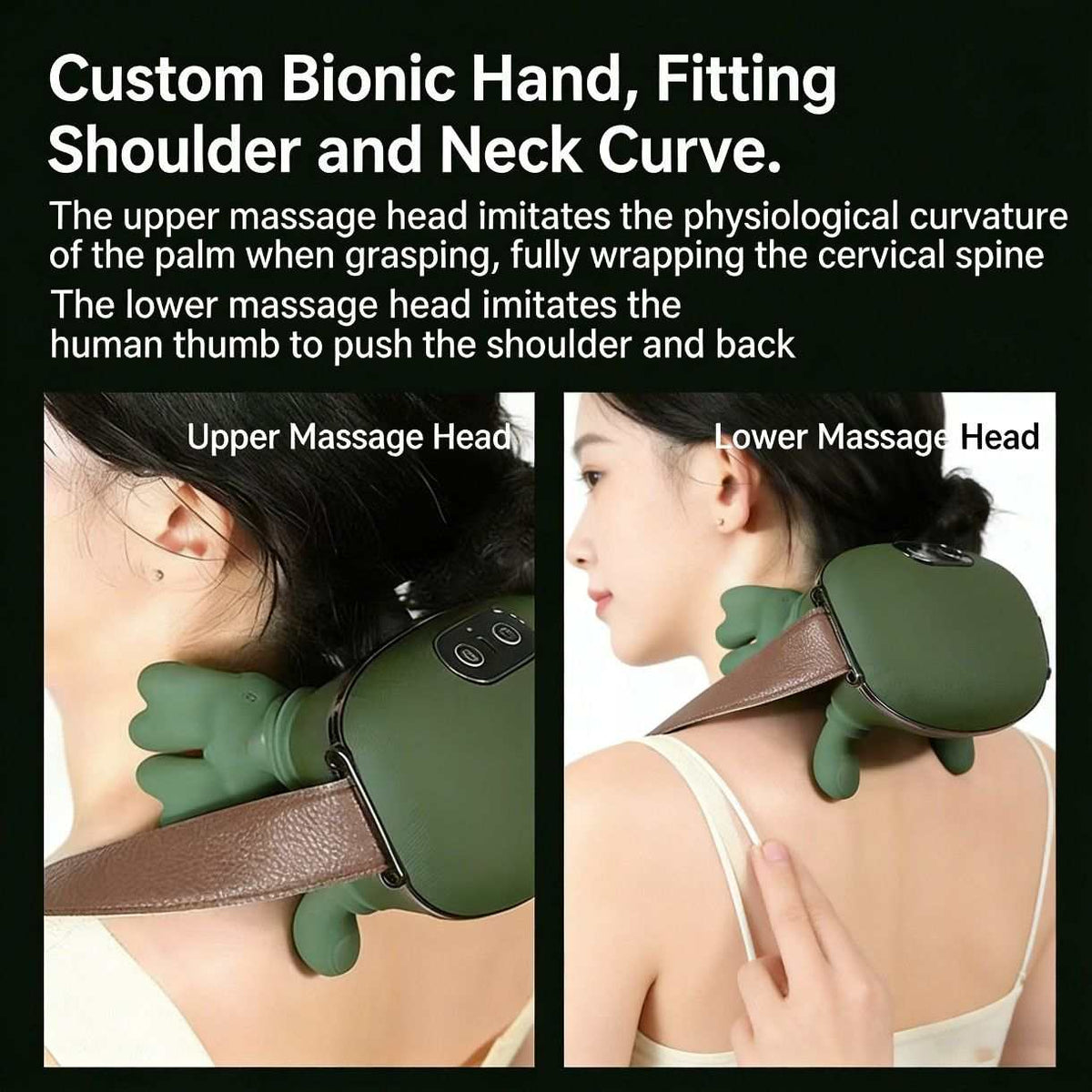 Doba cordless neck massager with heat, deep tissue therapy, and finger attachments, designed for pain relief on neck and shoulders.