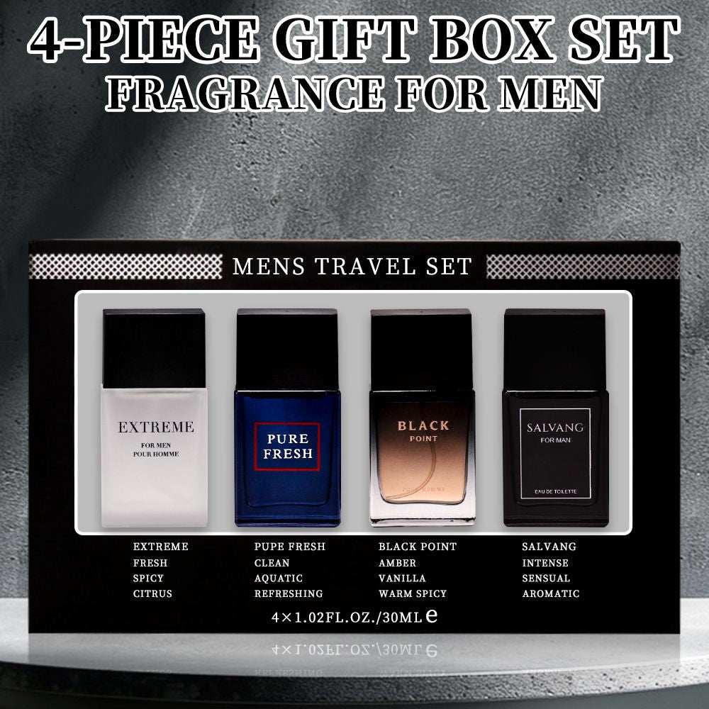 Doba 4-piece men's eau de toilette spray set with four different fragrances in 1.02 fl oz bottles, ideal for gifts and daily use.