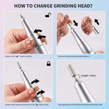 Portable Doba electric nail drill with rechargeable battery, 45000 RPM, cordless nail file for acrylic, manicure, and pedicure.