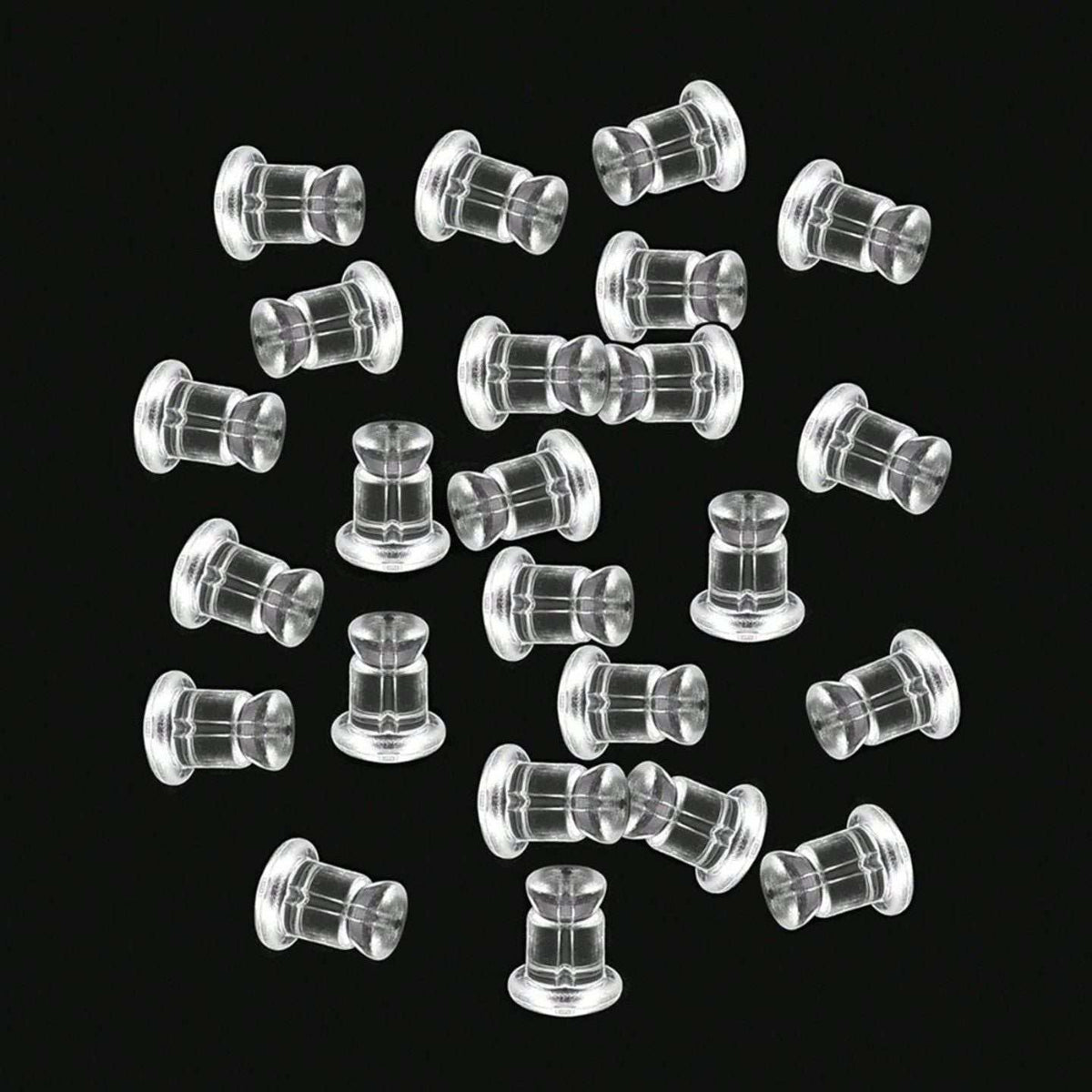 Set of 120 transparent silicone earbackings and ear plugs from Doba, soft, hypoallergenic, reusable supports for earrings and DIY ear studs.