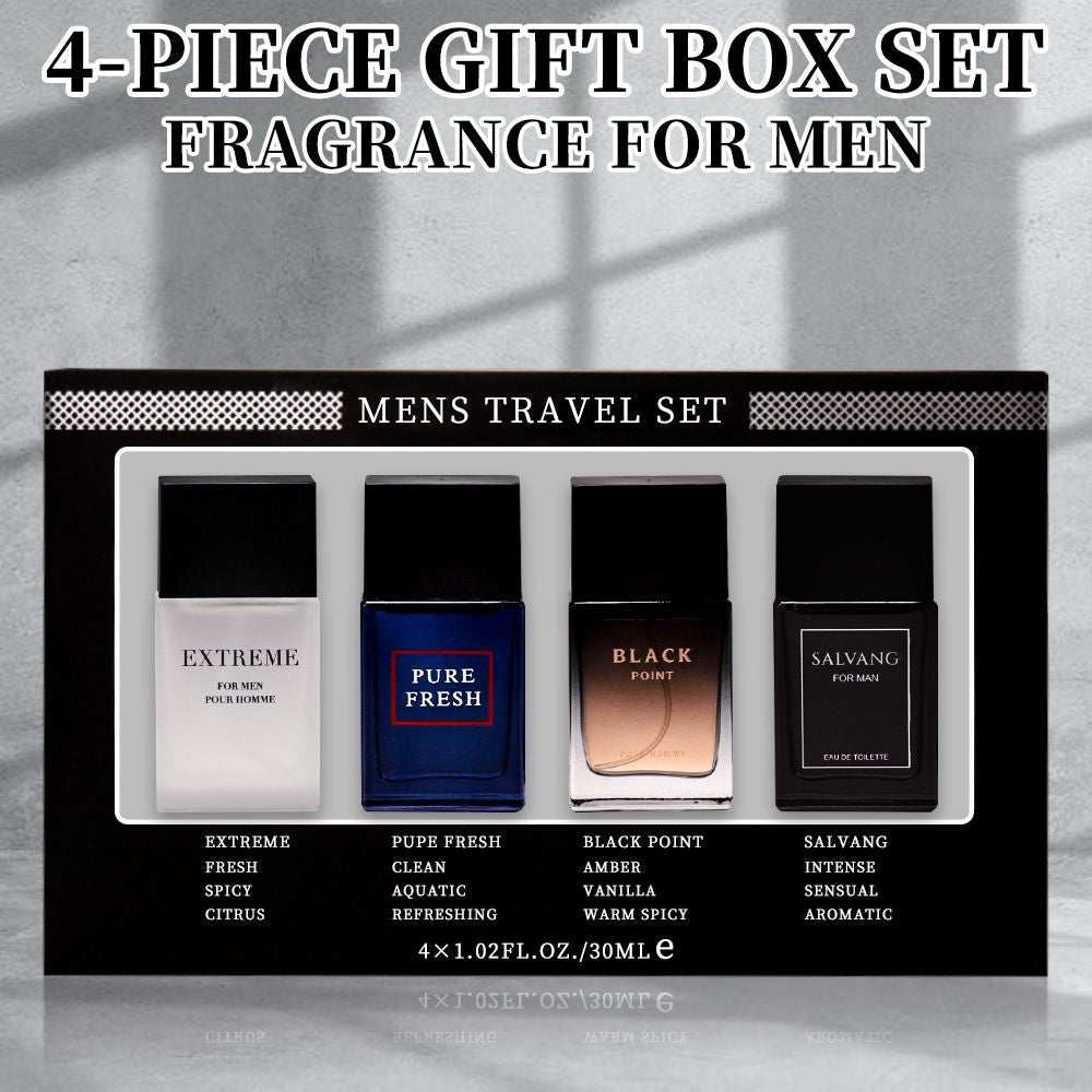 Doba men's 4-piece Eau de Toilette spray gift set with four different fragrances in 1.02 Fl Oz bottles, ideal for gift-giving.