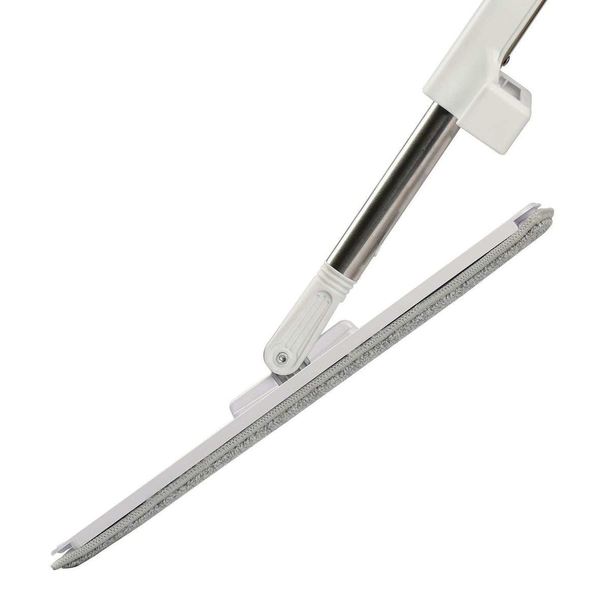 Doba microfiber flat mop with stainless steel handle and four washable mop pads for dry and wet floor cleaning on hardwood and tile surfaces.